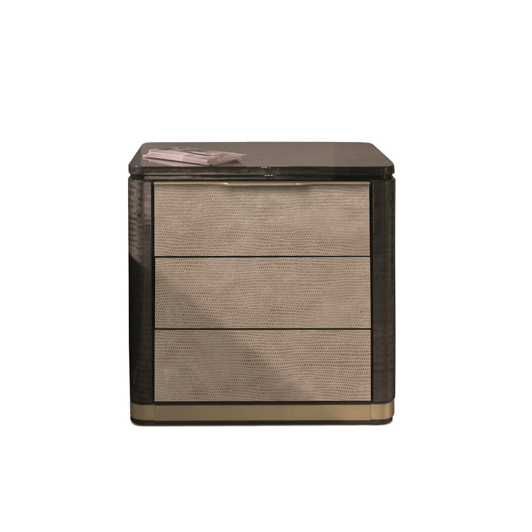 MESITA DE NOCHE (Tapa madera & Frente piel)